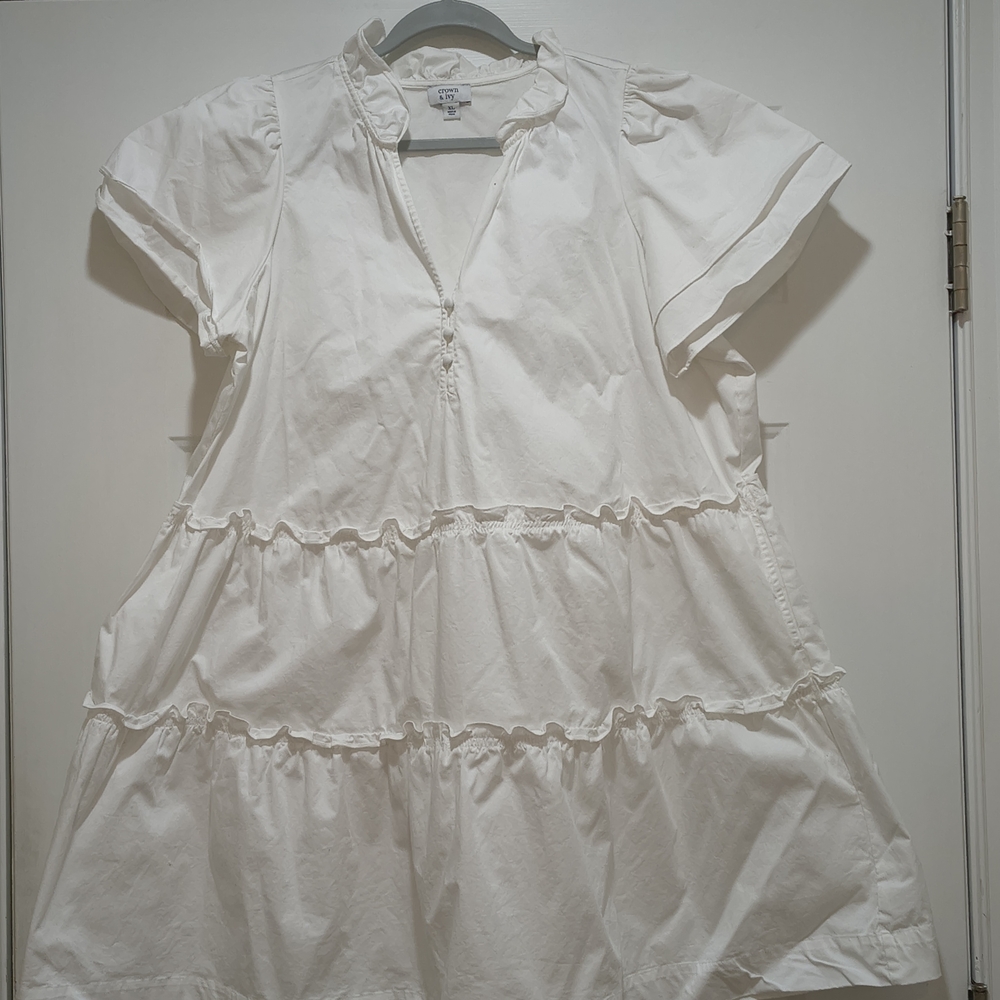 Crown & Ivy Boho Babydoll  Ruffle White Dress Size XL - Picture 2 of 6